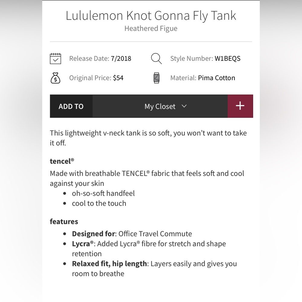 Lululemon Knot Gonna Fly Tank in Heathered Figue- Size 10? - Picture 11 of 11